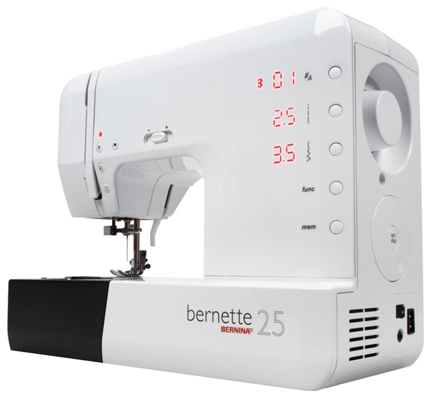 Превосходная функциональность и легкая управляемость в швейной машине Bernina Bernette 25, несомненно, привлечет Ваше внимание. Встроенная функция памяти в швейной машине Bernina Bernette 25 позволит быстро создать свою комбинацию швейных строчек и букв.